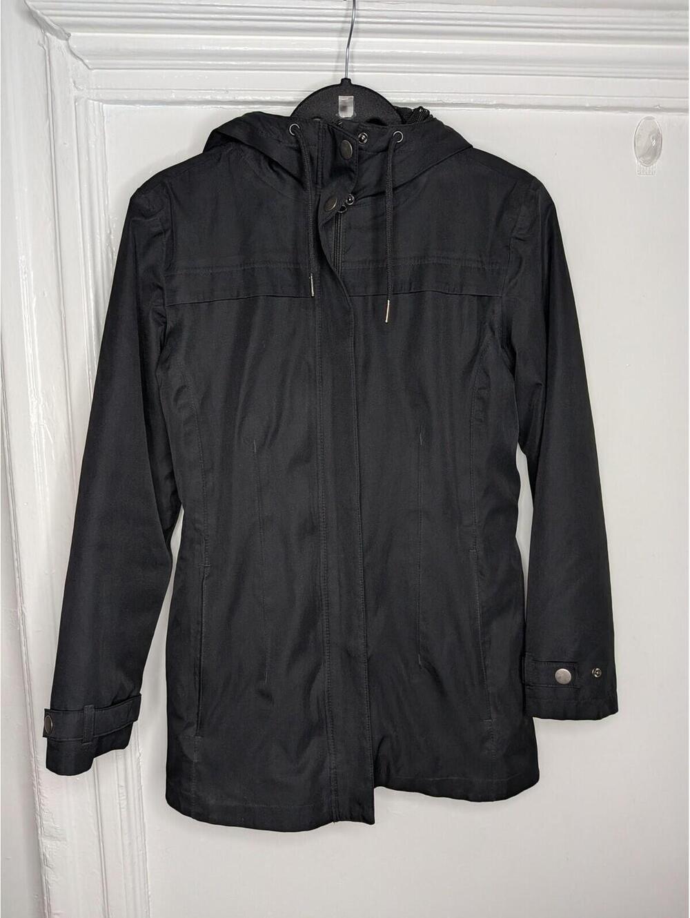 Anko Active Jacket Womens 6 Black Hooded Full Zip Pockets Mid Length Casual